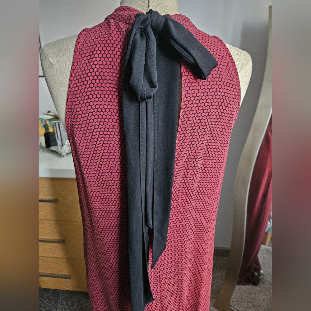 THEORY Silk Halter Dot Print Burgundy Maxi Dress | SZ 10 - Picture 8 of 14